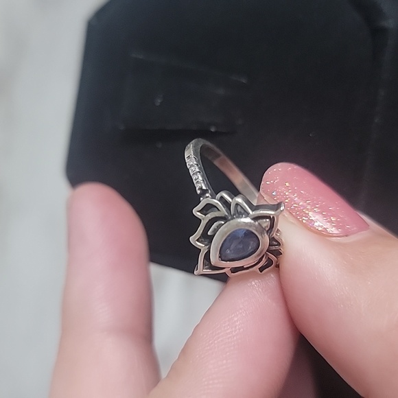 Lotus Ring Blue Size 8 S925 - Picture 4 of 7